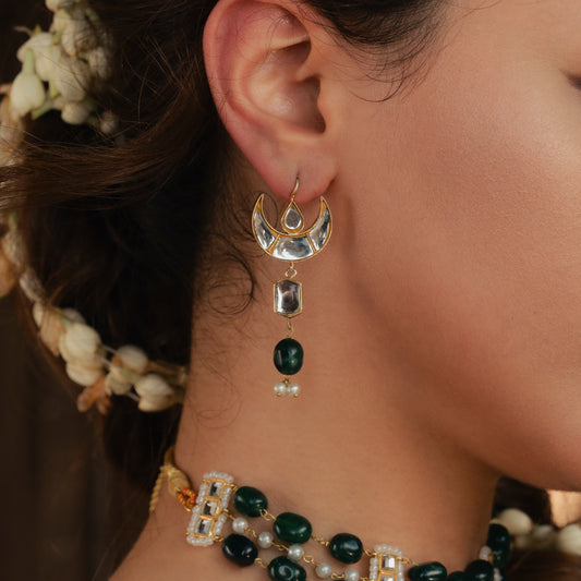 Crescent green earrings