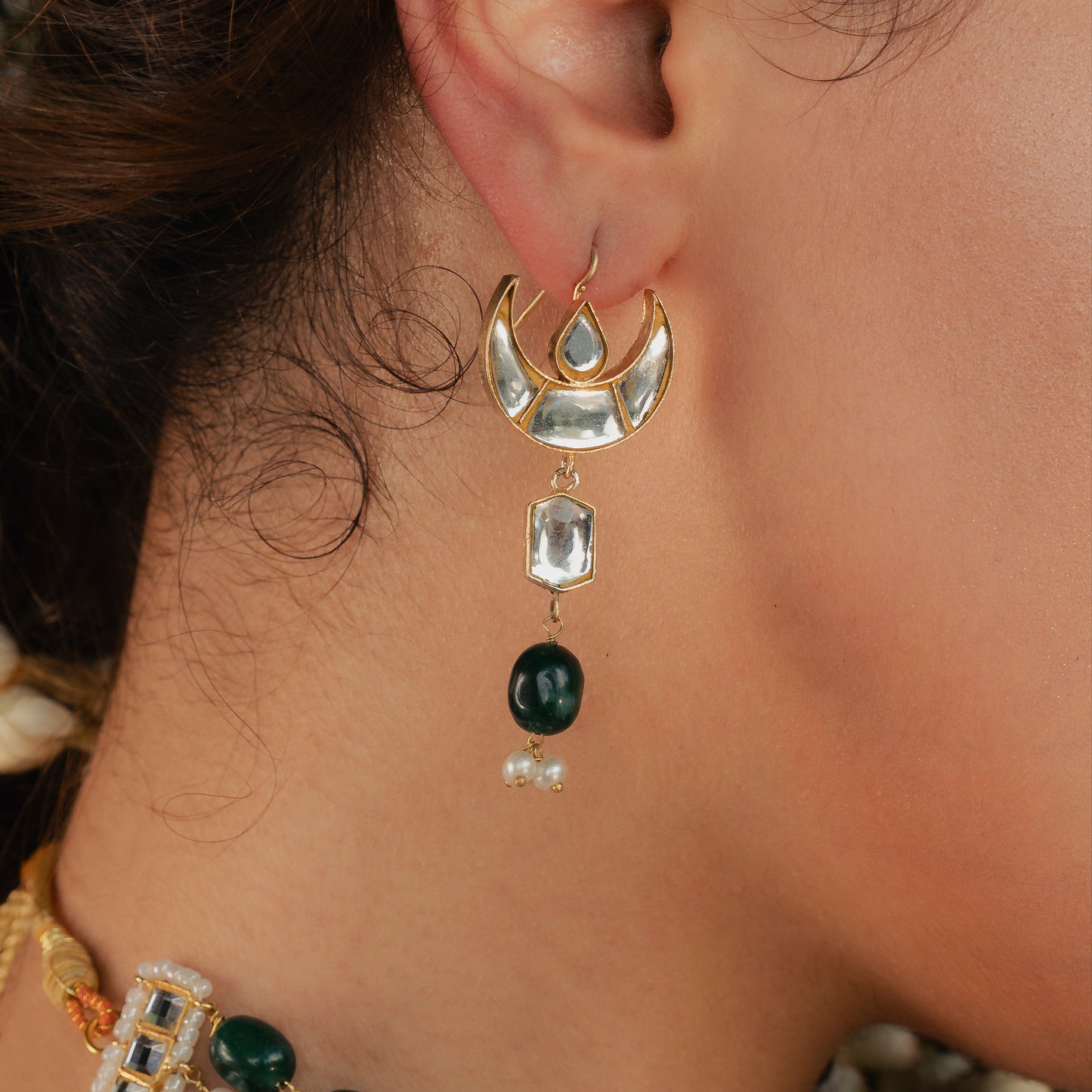 Crescent green earrings