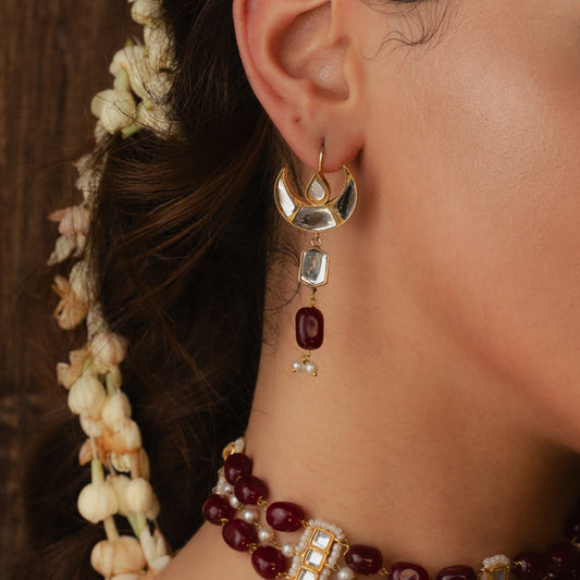 Crescent maroon earrings
