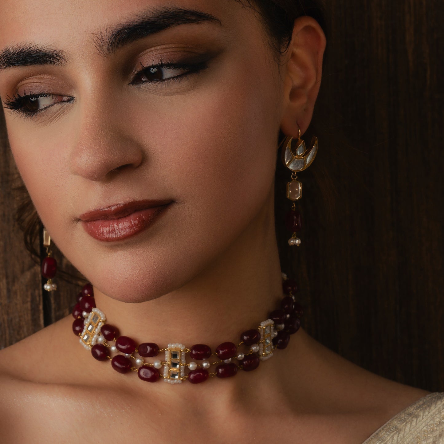 Crescent maroon earrings