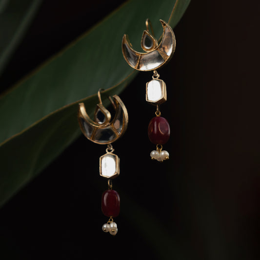 Crescent maroon earrings